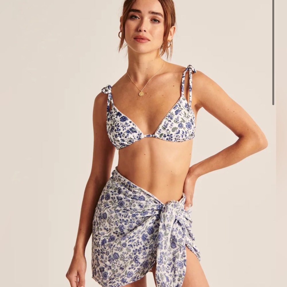 Abercrombie & Fitch Blue Floral Bikini Set with Sarong